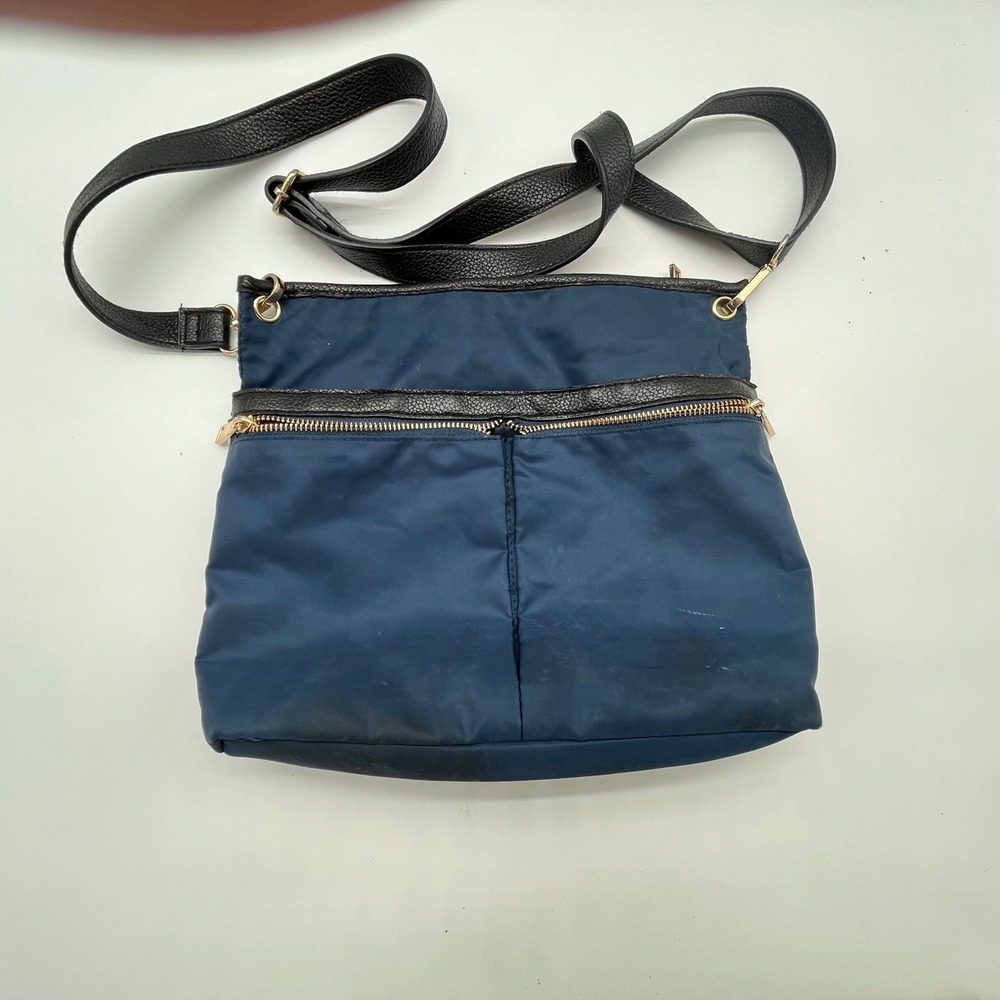 A New Day Navy Blue Nylon Crossbody Bag Black Strap Gold Hardware